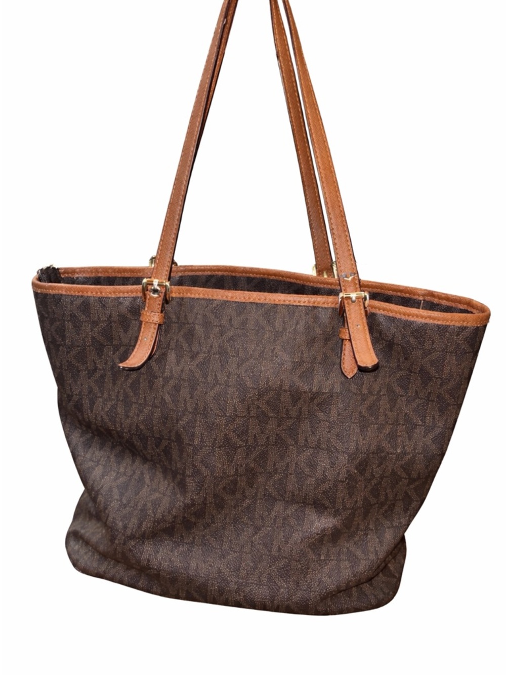 Michael Kors Brown Logo Tote with Tan Leather Straps